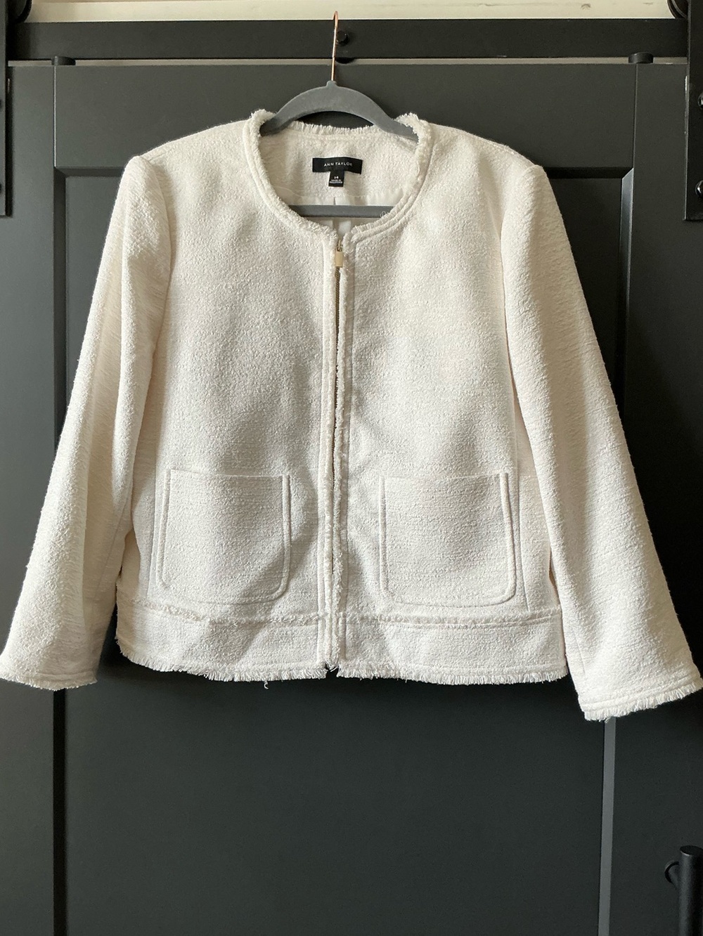 Ann Taylor Cream Zip-Front Jacket
